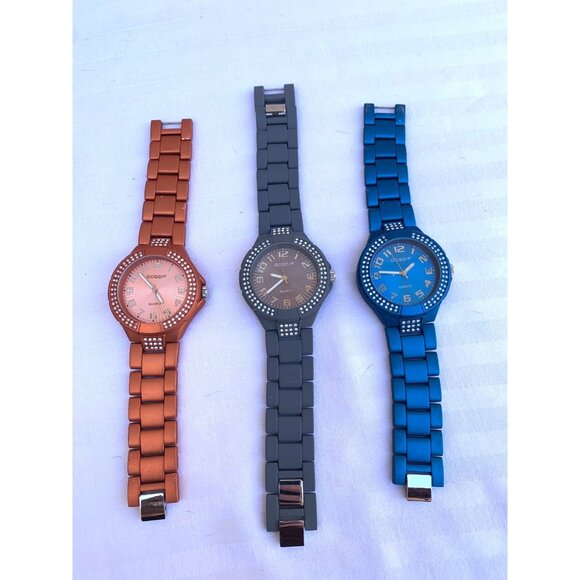 Gossip Accessories - Lot 3 Gossip Quartz Rhinestone Fashion Watches Blue Gray Orange Japan Movement